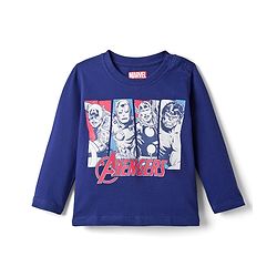 Babyhug Marvel Single Jersey Knit Full Sleeves T-Shirt & Pyjama Night-Suit With Avengers Graphics - Blue