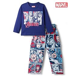 Babyhug Marvel Single Jersey Knit Full Sleeves T-Shirt & Pyjama Night-Suit With Avengers Graphics - Blue