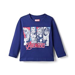 Babyhug Marvel Single Jersey Knit Full Sleeves T-Shirt & Pyjama Night-Suit With Avengers Graphics - Blue