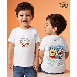 Babyhug Disney Single Jersey Knit Half T-Shirt With Front & Back Winnie The Pooh Graphic - White