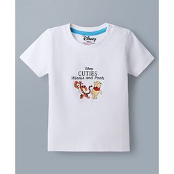 Babyhug Disney Single Jersey Knit Half T-Shirt With Front & Back Winnie The Pooh Graphic - White