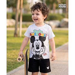 Babyhug Disney Single Jersey Knit Half Sleeves T-Shirt & Shorts Set With Mickey Mouse Graphics - Multicolor