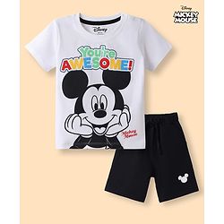 Babyhug Disney Single Jersey Knit Half Sleeves T-Shirt & Shorts Set With Mickey Mouse Graphics - Multicolor