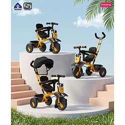 Babyhug AeroGlide 3-in-1 Tricycle with 360° Swivel Seat - Orange| Light & Music| Parent Push Handle| Adjustable Canopy| Puncture-Proof Rubber Wheels| Storage Baskets| Footrest- Yellow