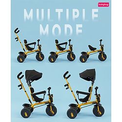 Babyhug AeroGlide 3-in-1 Tricycle with 360° Swivel Seat - Orange| Light & Music| Parent Push Handle| Adjustable Canopy| Puncture-Proof Rubber Wheels| Storage Baskets| Footrest- Yellow