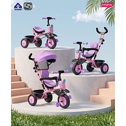 Babyhug AeroGlide 3-in-1 Tricycle with 360° Swivel Seat - Orange| Light & Music| Parent Push Handle| Adjustable Canopy| Puncture-Proof Rubber Wheels| Storage Baskets| Footrest- Yellow