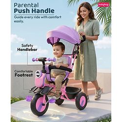 Babyhug AeroGlide 3-in-1 Tricycle with 360° Swivel Seat - Orange| Light & Music| Parent Push Handle| Adjustable Canopy| Puncture-Proof Rubber Wheels| Storage Baskets| Footrest- Yellow