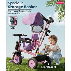 Babyhug AeroGlide 3-in-1 Tricycle with 360° Swivel Seat - Orange| Light & Music| Parent Push Handle| Adjustable Canopy| Puncture-Proof Rubber Wheels| Storage Baskets| Footrest- Yellow