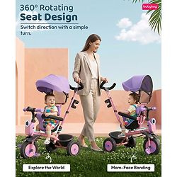 Babyhug AeroGlide 3-in-1 Tricycle with 360° Swivel Seat - Orange| Light & Music| Parent Push Handle| Adjustable Canopy| Puncture-Proof Rubber Wheels| Storage Baskets| Footrest- Yellow