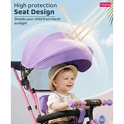Babyhug AeroGlide 3-in-1 Tricycle with 360° Swivel Seat - Orange| Light & Music| Parent Push Handle| Adjustable Canopy| Puncture-Proof Rubber Wheels| Storage Baskets| Footrest- Yellow