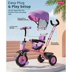 Babyhug AeroGlide 3-in-1 Tricycle with 360° Swivel Seat - Orange| Light & Music| Parent Push Handle| Adjustable Canopy| Puncture-Proof Rubber Wheels| Storage Baskets| Footrest- Yellow