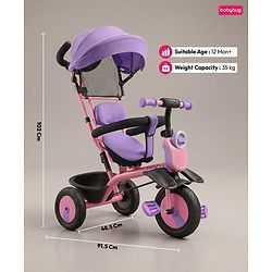 Babyhug AeroGlide 3-in-1 Tricycle with 360° Swivel Seat - Orange| Light & Music| Parent Push Handle| Adjustable Canopy| Puncture-Proof Rubber Wheels| Storage Baskets| Footrest- Yellow