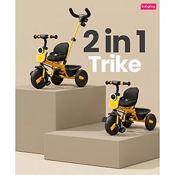 Babyhug AeroGlide 2-in-1 Tricycle - Yellow| Light & Music| Parent Push Handle| Adjustable Canopy| Puncture-Proof Rubber Wheels| Storage Baskets- Yellow