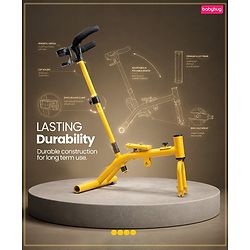 Babyhug AeroGlide 2-in-1 Tricycle - Yellow| Light & Music| Parent Push Handle| Adjustable Canopy| Puncture-Proof Rubber Wheels| Storage Baskets- Yellow