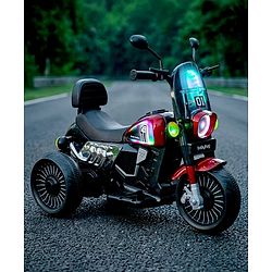 Babyhug Three Wheel Battery Operated Ride On Bike with Music & Lights - Black Red| Foot Pedal Accelerator| Forward & Reverse Drive| Rechargeable Battery| 2 to 6 Years| Aux Music| easy to Assemble