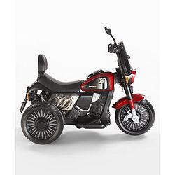 Babyhug Three Wheel Battery Operated Ride On Bike with Music & Lights - Black Red| Foot Pedal Accelerator| Forward & Reverse Drive| Rechargeable Battery| 2 to 6 Years| Aux Music| easy to Assemble