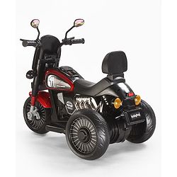 Babyhug Three Wheel Battery Operated Ride On Bike with Music & Lights - Black Red| Foot Pedal Accelerator| Forward & Reverse Drive| Rechargeable Battery| 2 to 6 Years| Aux Music| easy to Assemble