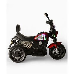 Babyhug Three Wheel Battery Operated Ride On Bike with Music & Lights - Black Red| Foot Pedal Accelerator| Forward & Reverse Drive| Rechargeable Battery| 2 to 6 Years| Aux Music| easy to Assemble