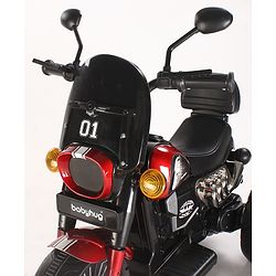 Babyhug Three Wheel Battery Operated Ride On Bike with Music & Lights - Black Red| Foot Pedal Accelerator| Forward & Reverse Drive| Rechargeable Battery| 2 to 6 Years| Aux Music| easy to Assemble