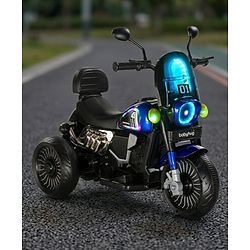 Babyhug Three Wheel Battery Operated Ride On Bike with Music & Lights - Black Red| Foot Pedal Accelerator| Forward & Reverse Drive| Rechargeable Battery| 2 to 6 Years| Aux Music| easy to Assemble