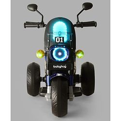 Babyhug Three Wheel Battery Operated Ride On Bike with Music & Lights - Black Red| Foot Pedal Accelerator| Forward & Reverse Drive| Rechargeable Battery| 2 to 6 Years| Aux Music| easy to Assemble