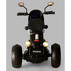 Babyhug Three Wheel Battery Operated Ride On Bike with Music & Lights - Black Red| Foot Pedal Accelerator| Forward & Reverse Drive| Rechargeable Battery| 2 to 6 Years| Aux Music| easy to Assemble