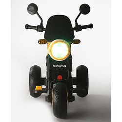 Babyhug Three Wheel Battery Operated Ride On Bike with Music & Lights - Black Yellow| Foot Pedal Accelerator| Forward & Reverse Drive| Rechargeable Battery| 2 to 6 Years| Aux Music| easy to Assemble