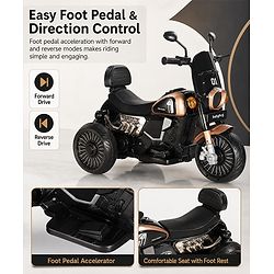 Babyhug Three Wheel Battery Operated Ride On Bike with Music & Lights - Black Yellow| Foot Pedal Accelerator| Forward & Reverse Drive| Rechargeable Battery| 2 to 6 Years| Aux Music| easy to Assemble