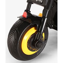 Babyhug Three Wheel Battery Operated Ride On Bike with Music & Lights - Black Yellow| Foot Pedal Accelerator| Forward & Reverse Drive| Rechargeable Battery| 2 to 6 Years| Aux Music| easy to Assemble