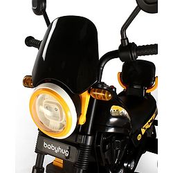 Babyhug Three Wheel Battery Operated Ride On Bike with Music & Lights - Black Yellow| Foot Pedal Accelerator| Forward & Reverse Drive| Rechargeable Battery| 2 to 6 Years| Aux Music| easy to Assemble