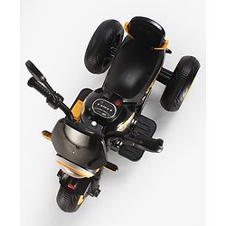 Babyhug Three Wheel Battery Operated Ride On Bike with Music & Lights - Black Yellow| Foot Pedal Accelerator| Forward & Reverse Drive| Rechargeable Battery| 2 to 6 Years| Aux Music| easy to Assemble
