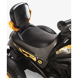 Babyhug Three Wheel Battery Operated Ride On Bike with Music & Lights - Black Yellow| Foot Pedal Accelerator| Forward & Reverse Drive| Rechargeable Battery| 2 to 6 Years| Aux Music| easy to Assemble
