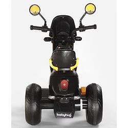 Babyhug Three Wheel Battery Operated Ride On Bike with Music & Lights - Black Yellow| Foot Pedal Accelerator| Forward & Reverse Drive| Rechargeable Battery| 2 to 6 Years| Aux Music| easy to Assemble
