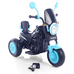 Babyhug Three Wheel Battery Operated Ride On Bike with Music & Lights - Black Yellow| Foot Pedal Accelerator| Forward & Reverse Drive| Rechargeable Battery| 2 to 6 Years| Aux Music| easy to Assemble