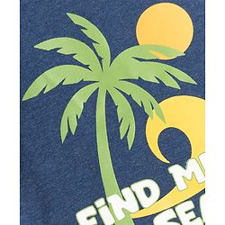 Babyhug Single Jersey Knit Half Sleeves T-Shirt & Shorts Set With Beach Theme Print - Navy Blue & Olive Green
