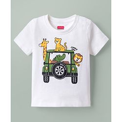 Babyhug Single Jersey Knit Half Sleeves T-Shirt & Shorts Set With Animal Print - White & Olive Green