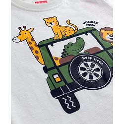 Babyhug Single Jersey Knit Half Sleeves T-Shirt & Shorts Set With Animal Print - White & Olive Green