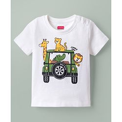 Babyhug Single Jersey Knit Half Sleeves T-Shirt & Shorts Set With Animal Print - White & Olive Green