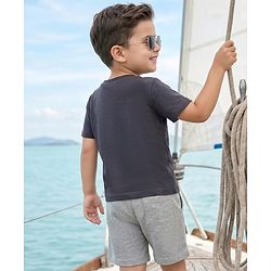 Babyhug Single Jersey Knit Half Sleeves T-Shirt & Shorts Set With Boat Print - Grey
