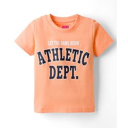 Babyhug Single Jersey Knit Half Sleeves T-Shirt & Shorts Set With Text Print - Peach