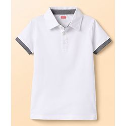 Babyhug Single Jersey Knit Half Sleeves Solid Polo T-Shirt & Shorts Set - White & Grey