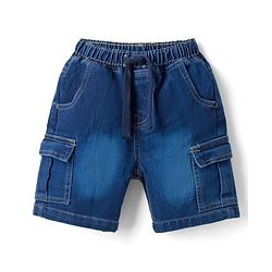 Babyhug Single Jersey Knit Half Sleeves T-Shirt & Denim Shorts Set With Text Print - Peach & Blue