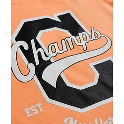 Babyhug Single Jersey Knit Half Sleeves T-Shirt & Denim Shorts Set With Text Print - Peach & Blue