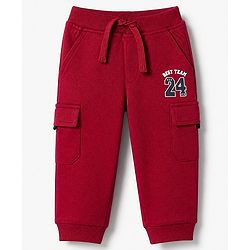 Babyhug Cotton Terry Knit Jogger Fit Full Length Lounge Pants with Best Team 24 Print in Maroon