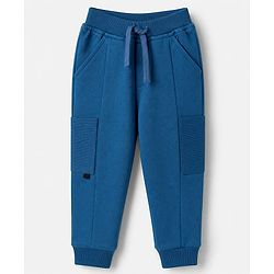 Babyhug Cotton Terry Knit Full Length Solid Lounge Pant - Blue