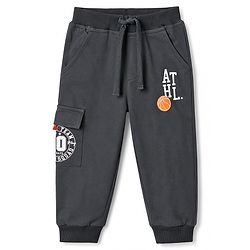 Babyhug 100% Cotton Terry Knit Full Length Text Printed Lounge Pant - Charcoal Grey