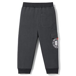 Babyhug 100% Cotton Terry Knit Full Length Text Printed Lounge Pant - Charcoal Grey