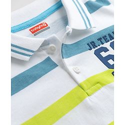 Babyhug 100% Cotton Knit Polo T-Shirt Striped with Graphics Multi Color 6-9 Months