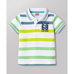 Babyhug 100% Cotton Knit Polo T-Shirt Striped with Graphics Multi Color 6-9 Months