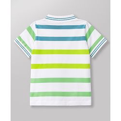Babyhug 100% Cotton Knit Polo T-Shirt Striped with Graphics Multi Color 6-9 Months